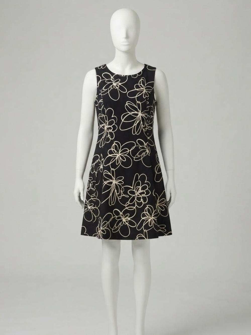 DKNY Black Midi Dress with Cream Floral Sketch